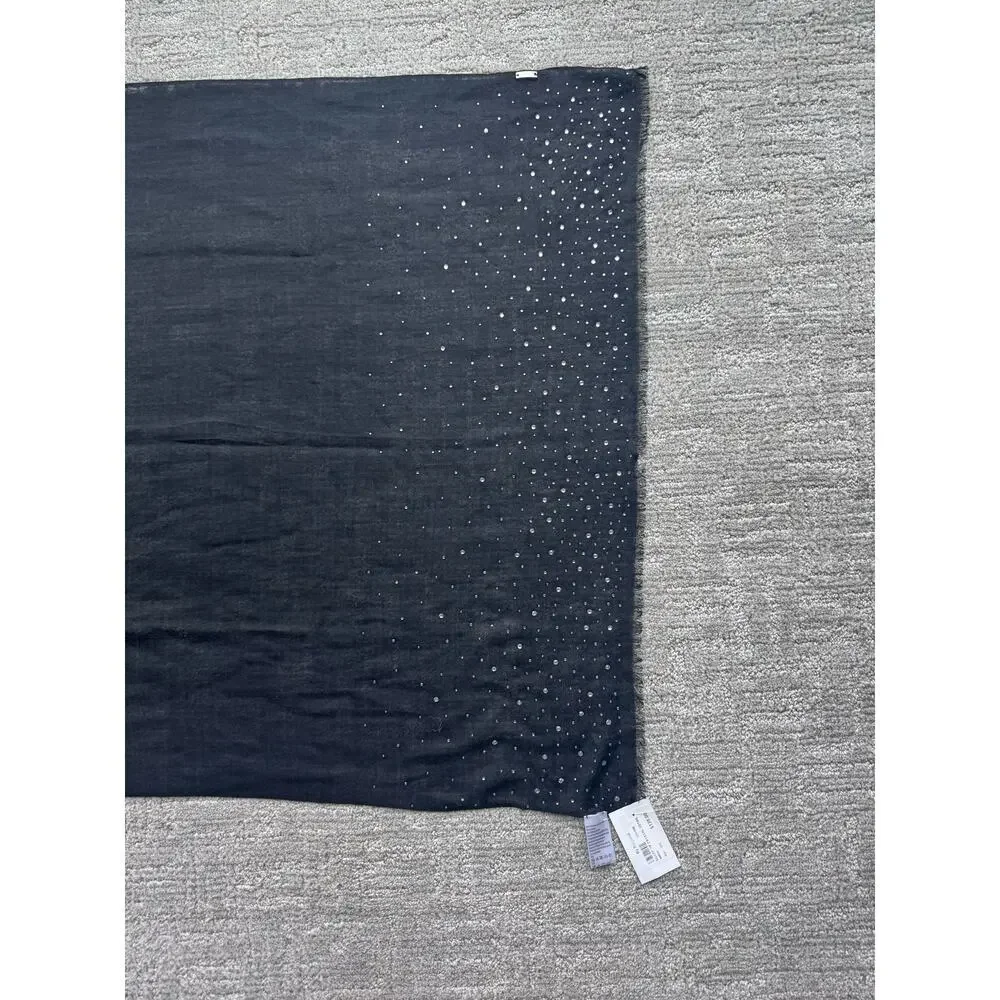 Fraas Wool Cashmere Blend Crystal Embellished Sheer Black Scarf shawl wrap new
